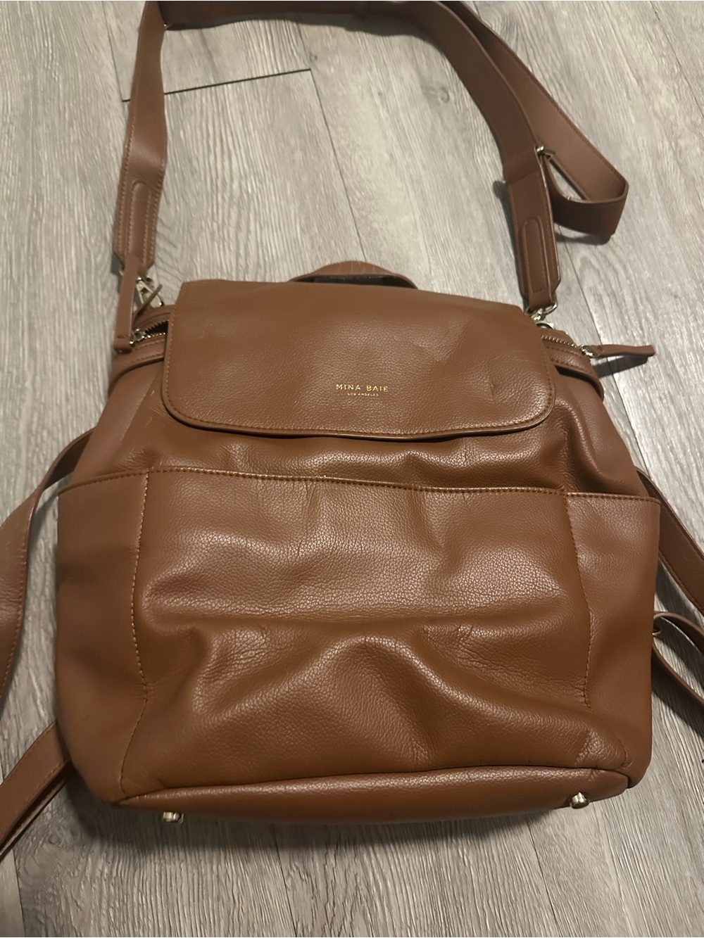 Mina Baie Dark Tan Kinney Backpack Vegan Full Carryall Bag